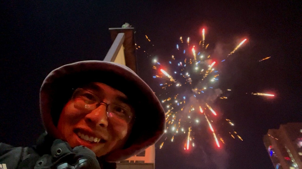 Fireworks everywhere,  Fairy lights on every home，New Year's Eve in a small northern Chinese city