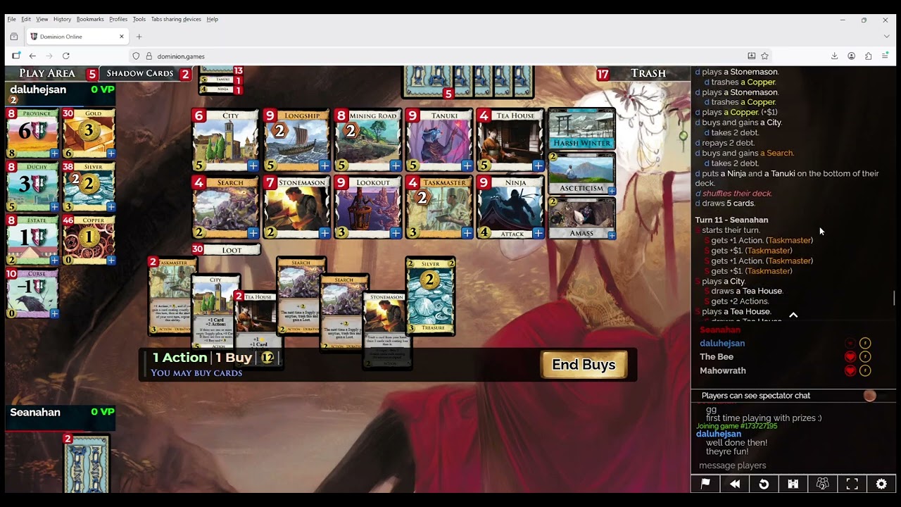 Learning Dominion Rising Sun: Game 12