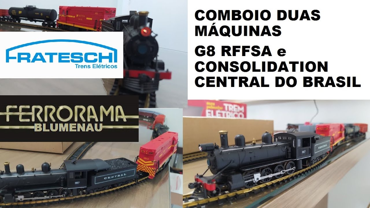 Frateschi - COMBOIO COM DUAS MÁQUINAS COM  G8 RFFSA (6511) E CONSOLIDATION CENTRAL DO BRASIL