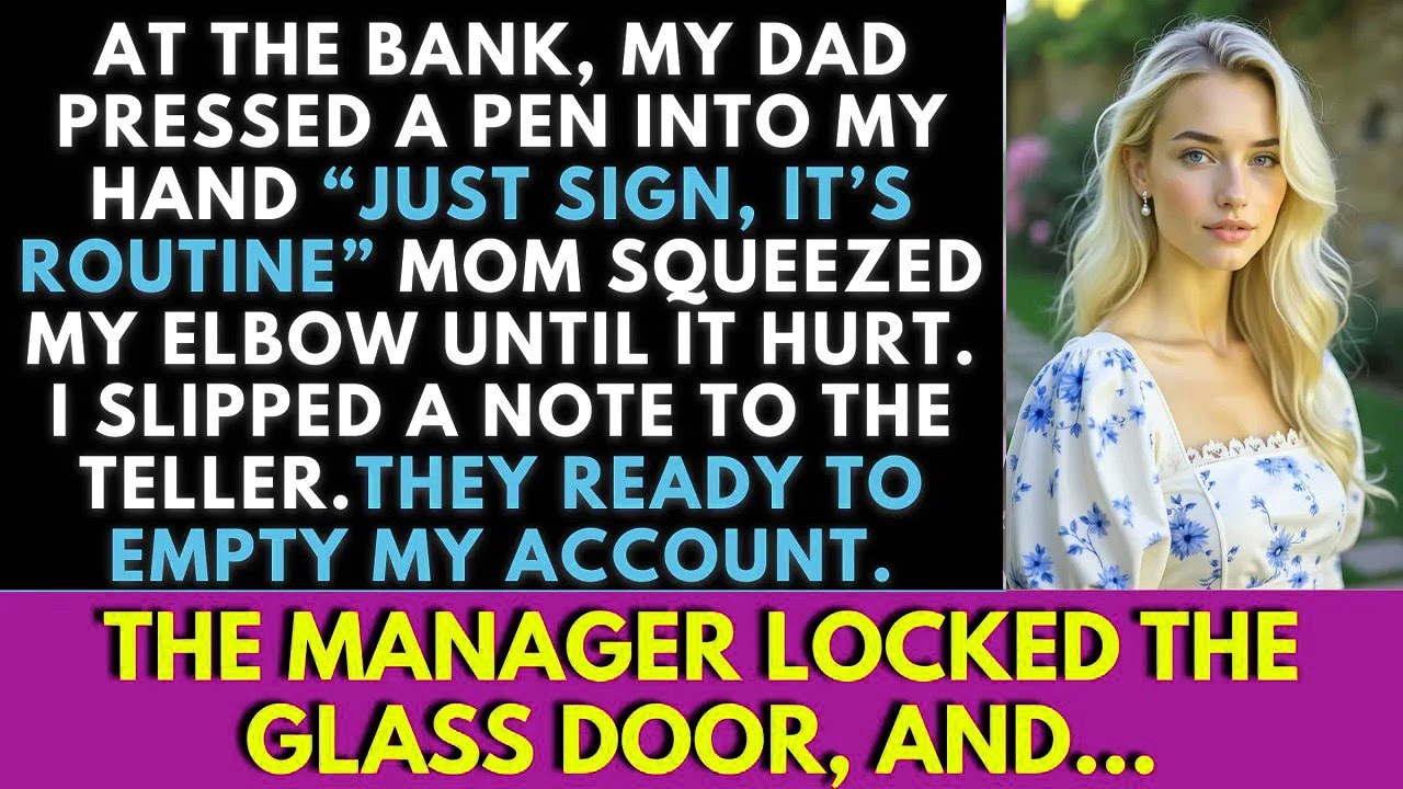 At The Bank, My Dad Tried To Make Me Sign Everything Away, But Manager Read The Note I Hid STORIES
