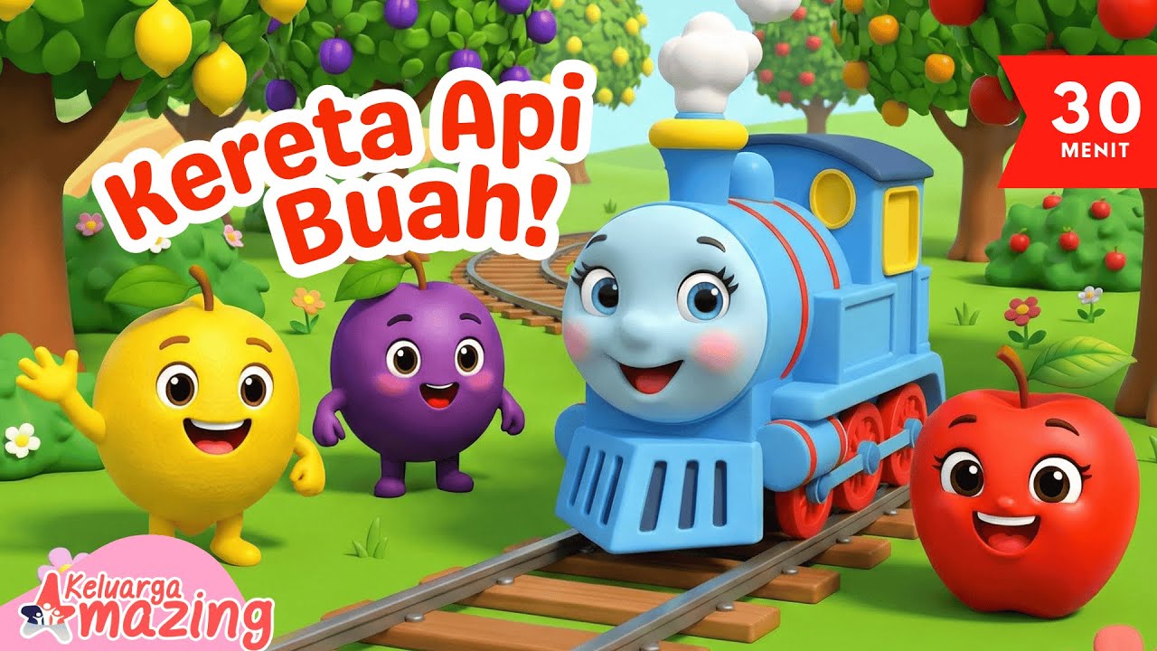 Belajar Nama Buah & Warna untuk Anak TK PAUD | Kereta Api Kartun Edukasi Balita 🚂🍉✨