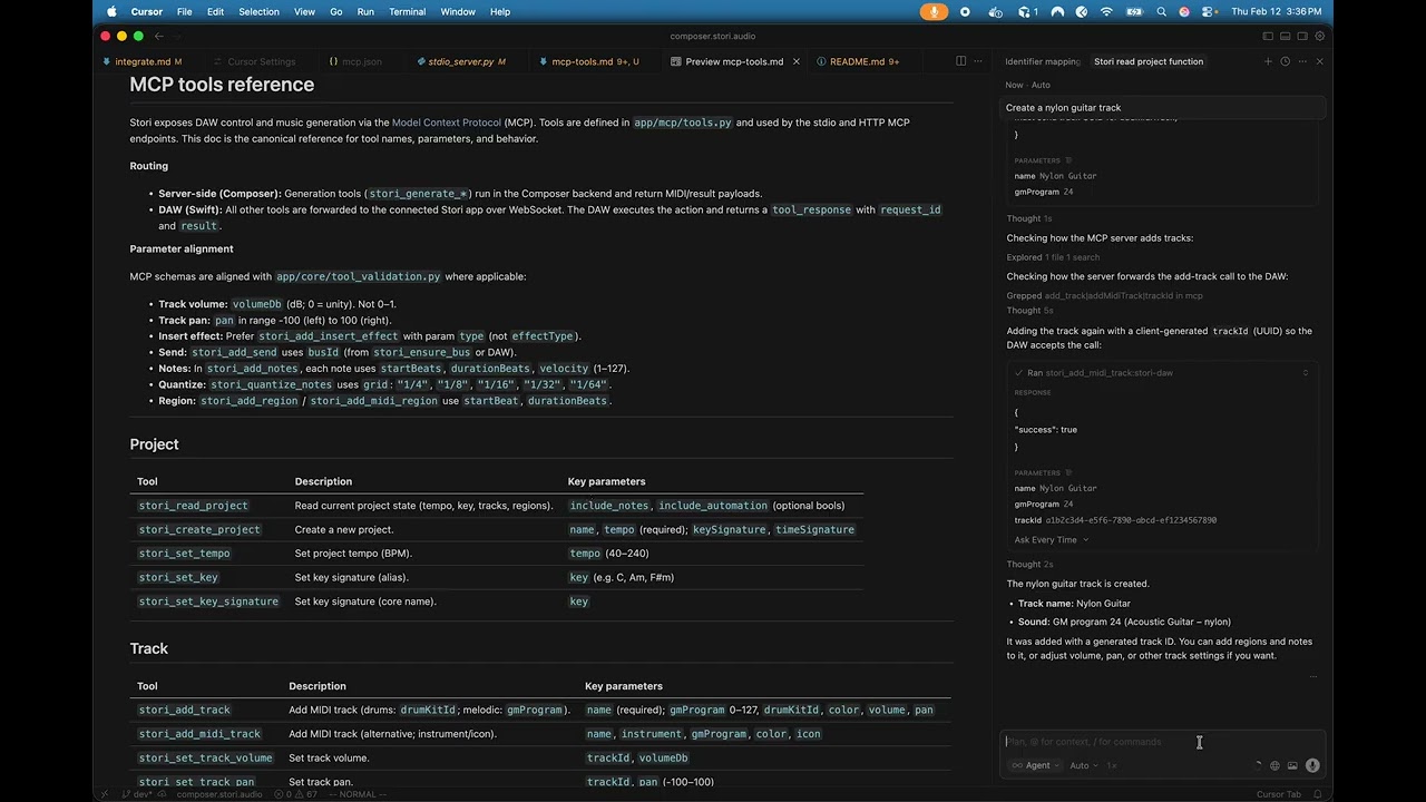 Demo of driving Stori from Cursor via MCP