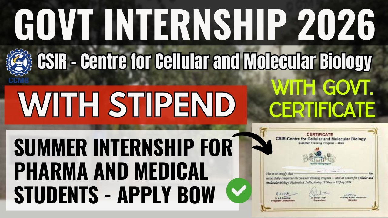 Internship update for Pharma & Life Science Students | CSIR Summer Training & Internship 2026
