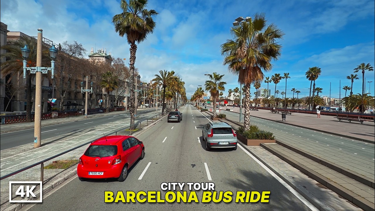 Barcelona Bus Tour POV | Front Seat Upper Deck Ride Through Barcelona Streets | 4K HDR 🇪🇸