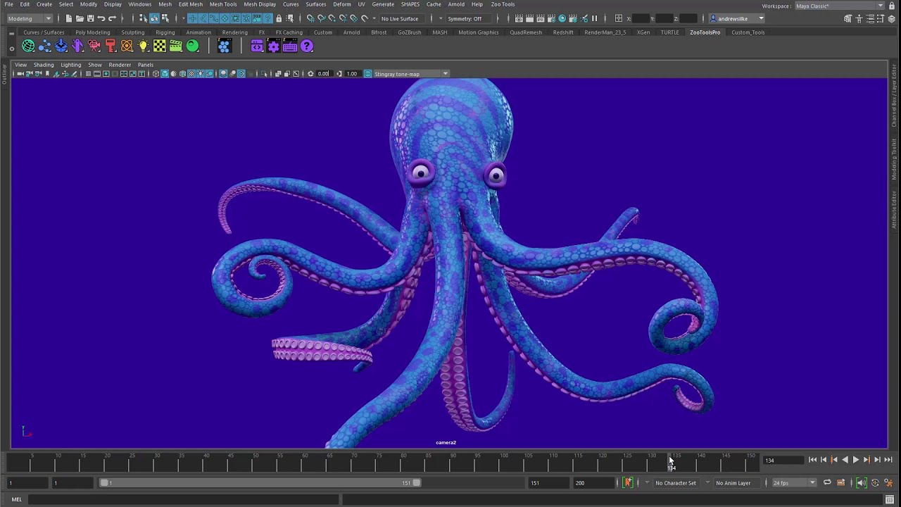 Octopus Animation In Maya's Viewport