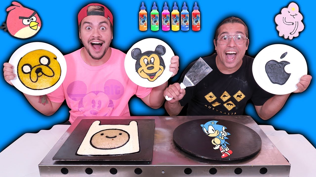 DESAFIO ARTE NA PANQUECA !! (BOB ESPONJA, APPLE, ANDROID E MICKEY)