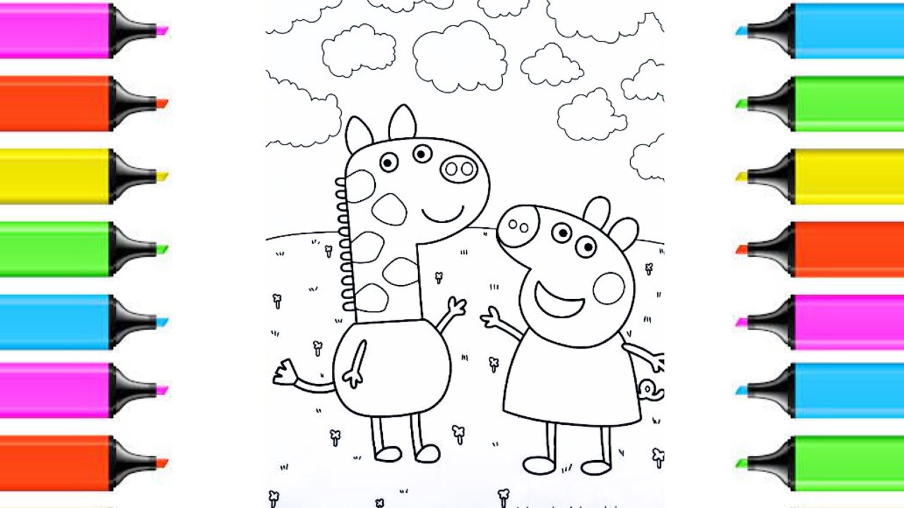 Coloring Peppa Pig and Gerald Giraffe | Peppa Pig Coloring Page.