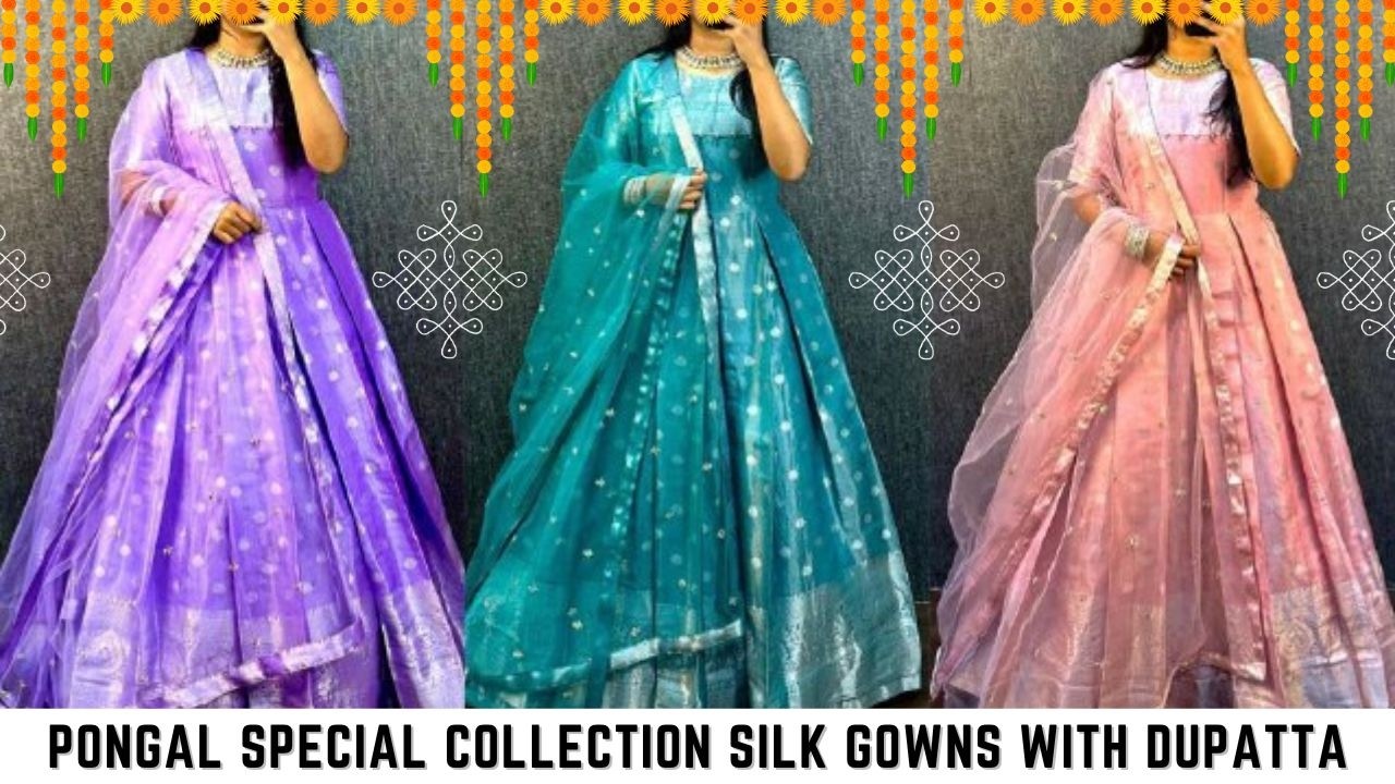 Pongal Special Festive Wear Silk Gowns with Dupatta #silk #gowns #festivewear #traditional #pongal
