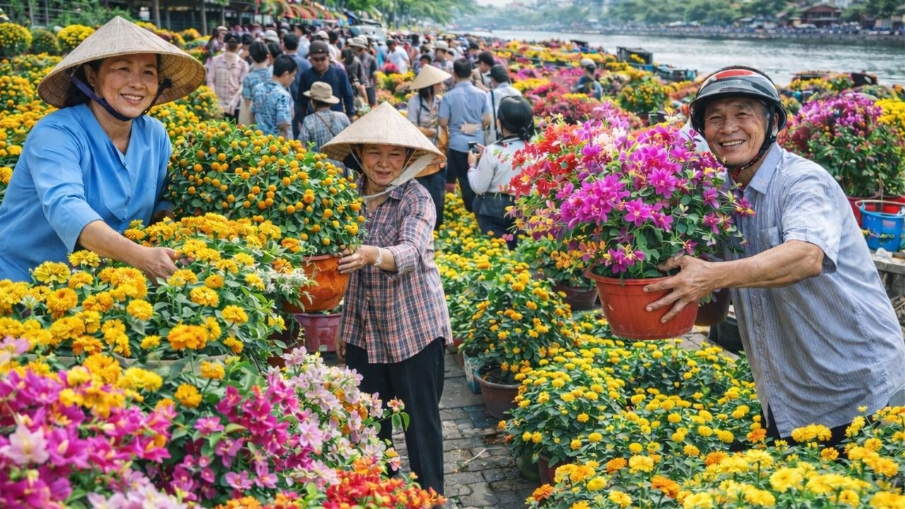 KHÔNG TIN NỔI! Chợ hoa Bến Bình Đông đông nghẹt, hoa Tết bay veo veo
