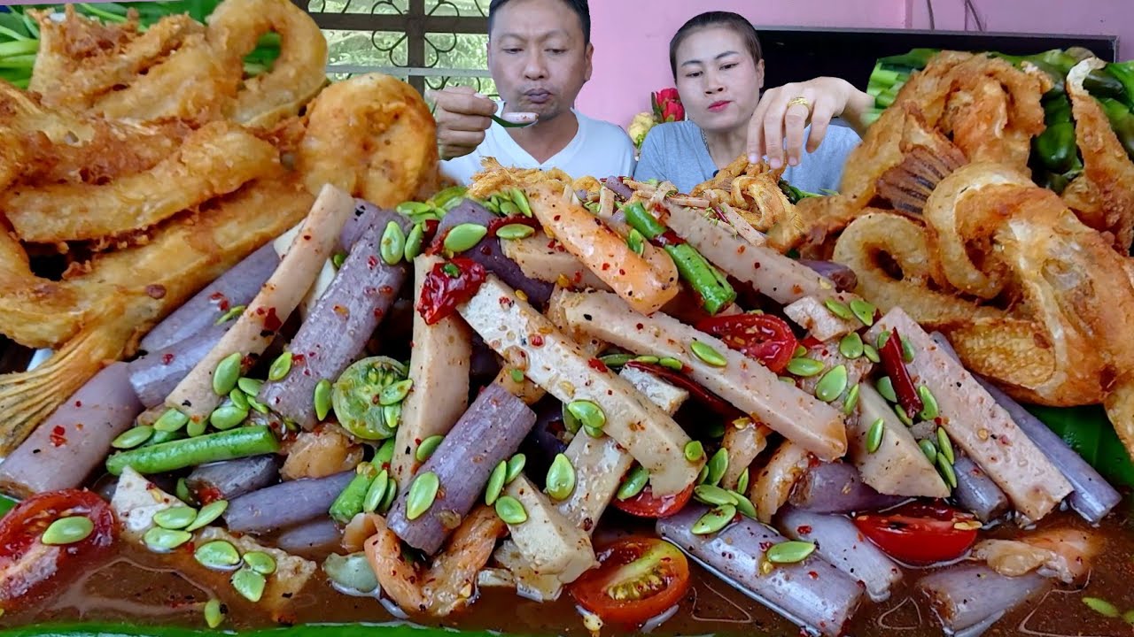 ตำสายบัวหมูยอแซลมอนแซ่บเผ็ดนัวท้องปลาแซลมอนทอดกรอบๆแซ่บคักจ้า|9 กุมภาพันธ์ 2026