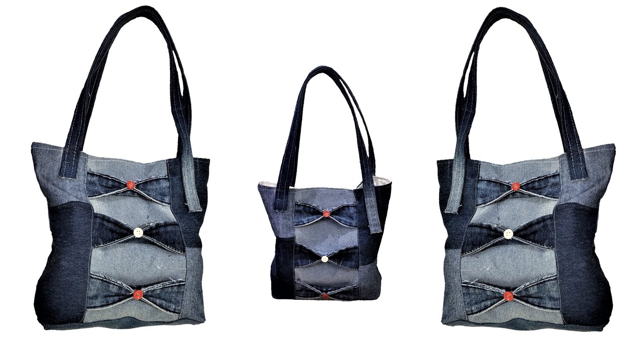 Easy Hand Bag From Old Jeans Cut Pieces | Old Cloth Reuse Ideas