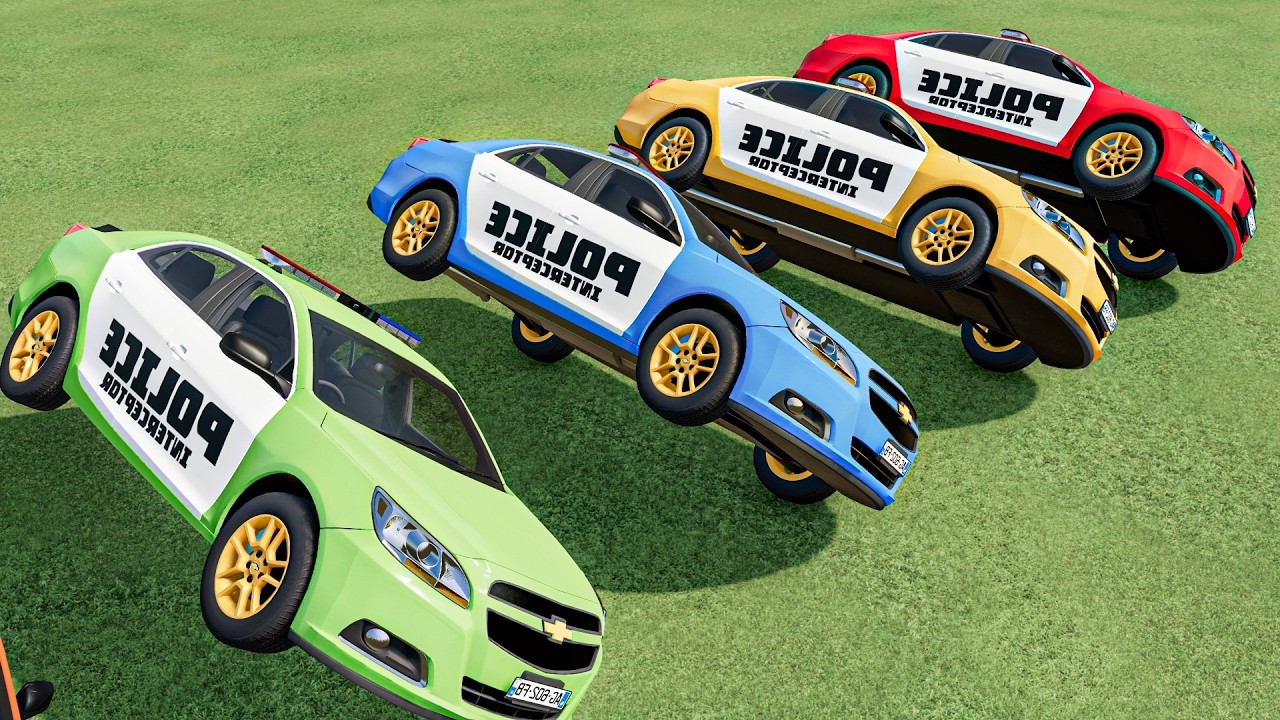 MULTI  TRANSPORTING ALL to WHEEEL STUNT TAFHEET COLORS CHEVROLET POLICE CARS WITH TRUCKS ! FS 22