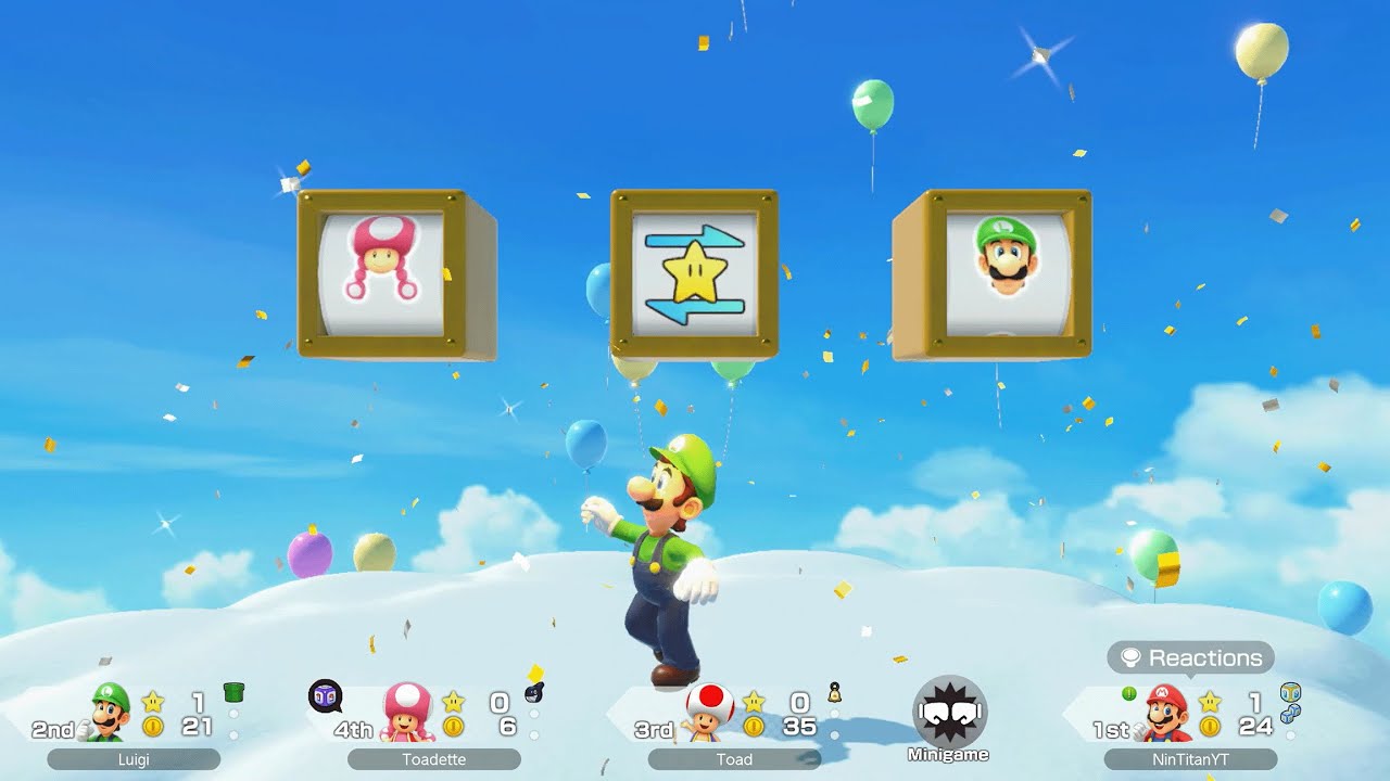 Super Mario Party Jamboree - Mario vs Luigi vs Toad vs Toadette - Mega Wiggler's Tree Party