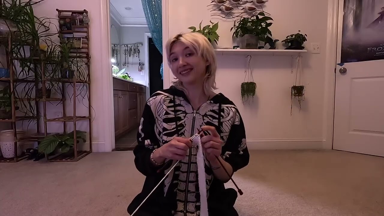 The plants are both healthy and not this week.. And very chatty while knitting the blankets border!!