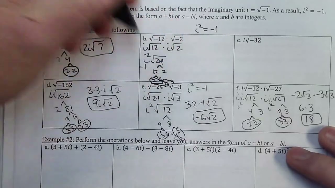 A2 Lesson 3.6 Examples #1A-C Simplifying Radicals with a Negative Radicand