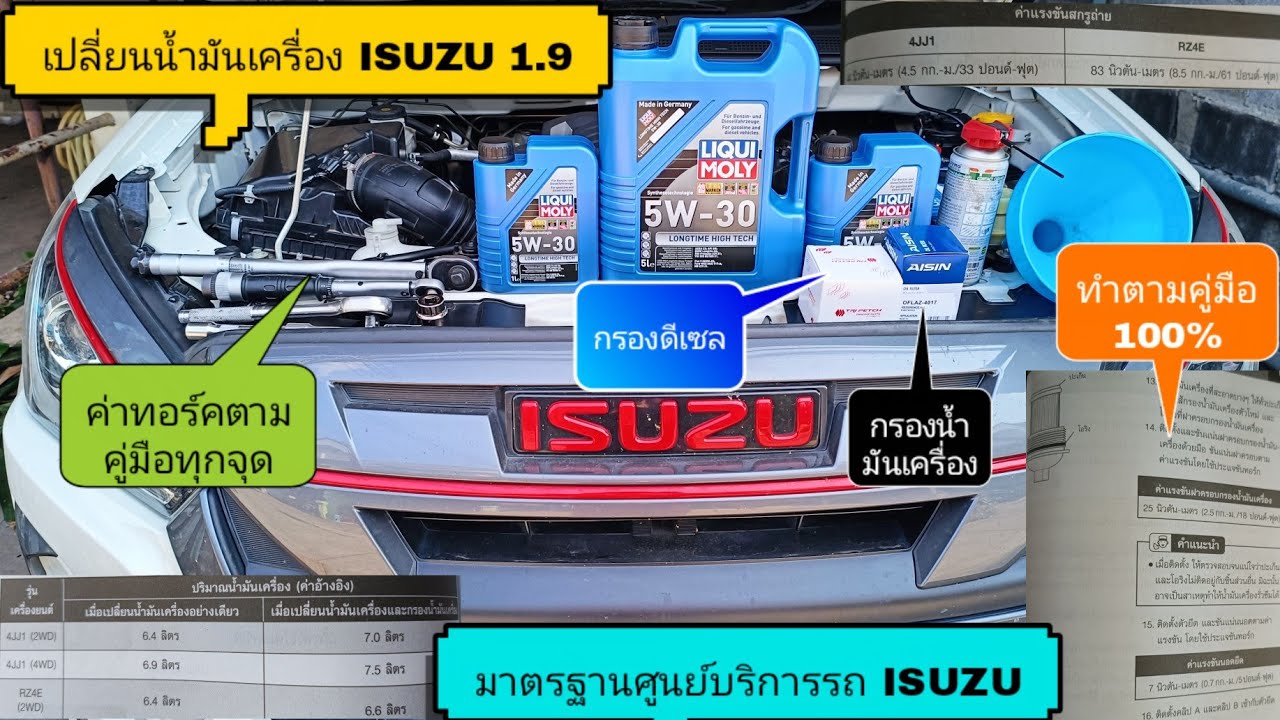 วิธีเปลี่ยนน้ำมันเครื่อง ISUZU 1.9 เเบบละเอียดพร้อมค่าประเเจทอร์คตรงตามเเบบ