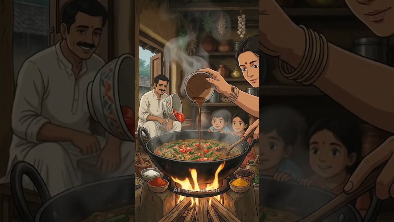 Rainy Village Cooking 🌧️🍃 | Ghibli-Style Bendakaya Pulusu ASMR | Cozy Family Food