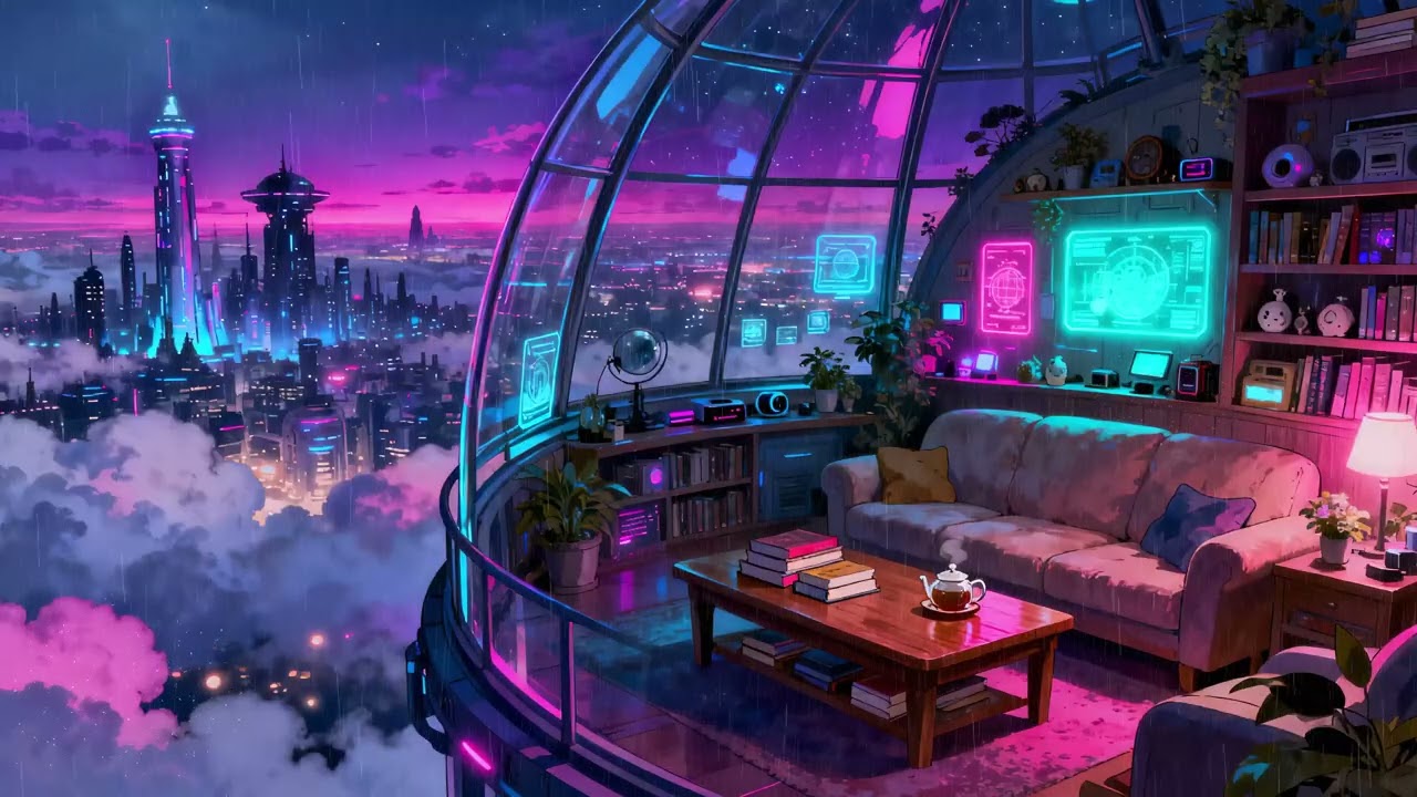 Rainy Sky Lounge ✨ Lofi Beats for Study, Relax & Sleep | Futuristic City Ambience 🌧️