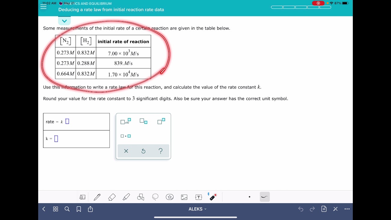 ALEKS: Deducing a rate law from initial reaction data