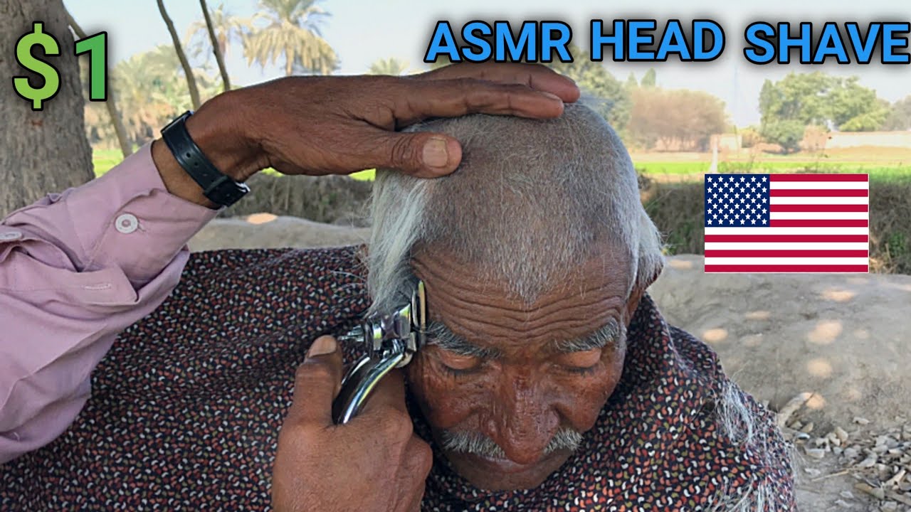 ASMR amazing head shave of old man with old barber ASMR RELAXING 😌