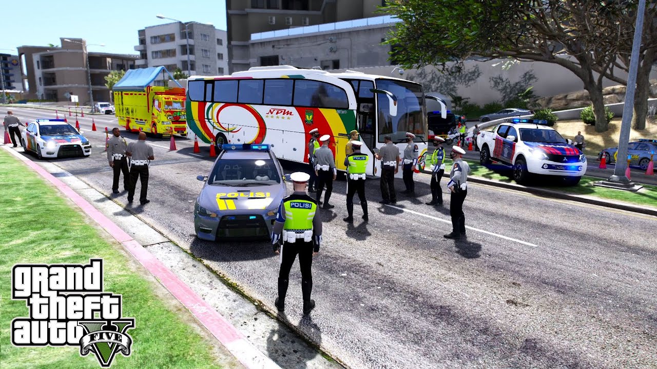 Razia PJR Bus Dan Truk Cabe Di Kota Losantos! GTA 5 Mod Polisi Indonesia