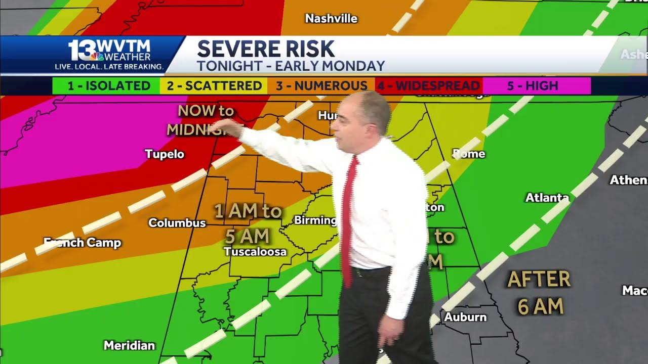 Chance of storms and severe weather overnight in Alabama