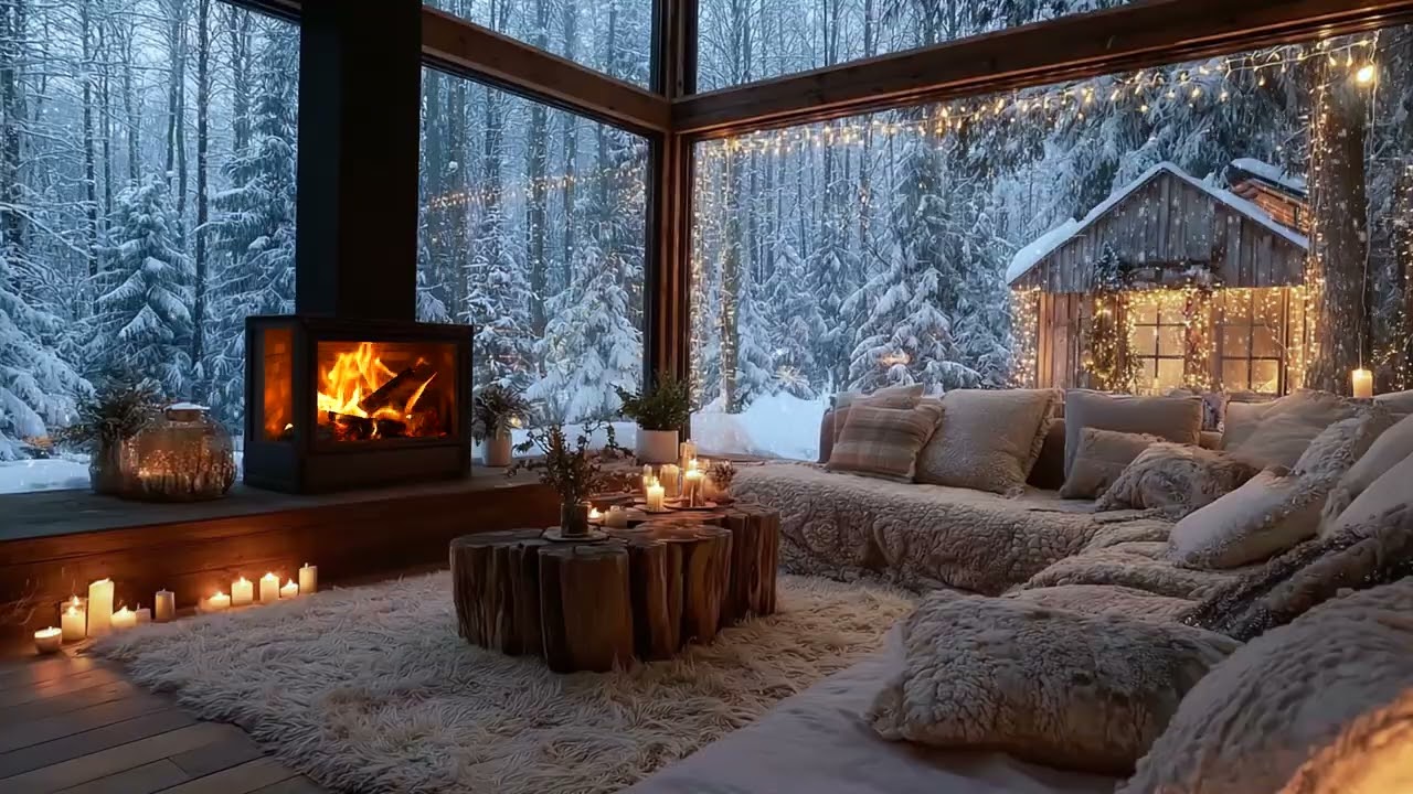 Winter Piano Under Falling Snow ❄️ Cozy Candlelit Ambience for Relaxation and Deep Focus