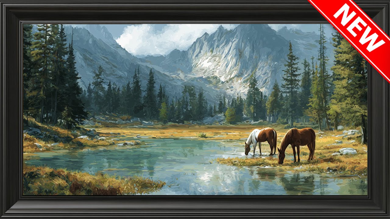 4K Horses in the Mountains Oil Painting TV Art