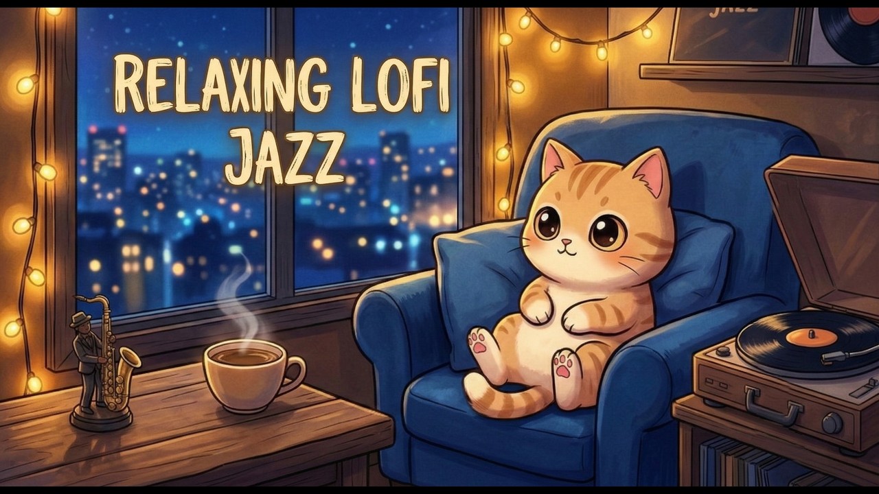 Relaxing Lofi Jazz 🌃 Warm City Night & Cute Cat | ดนตรีแจ๊สฟังสบายฮีลใจ