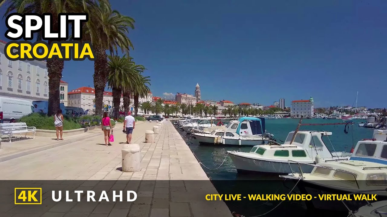 Пеший тур 4K Split Promenade Riva 2021 пешеходная экскурсия по Хорватии Сплит Старый город