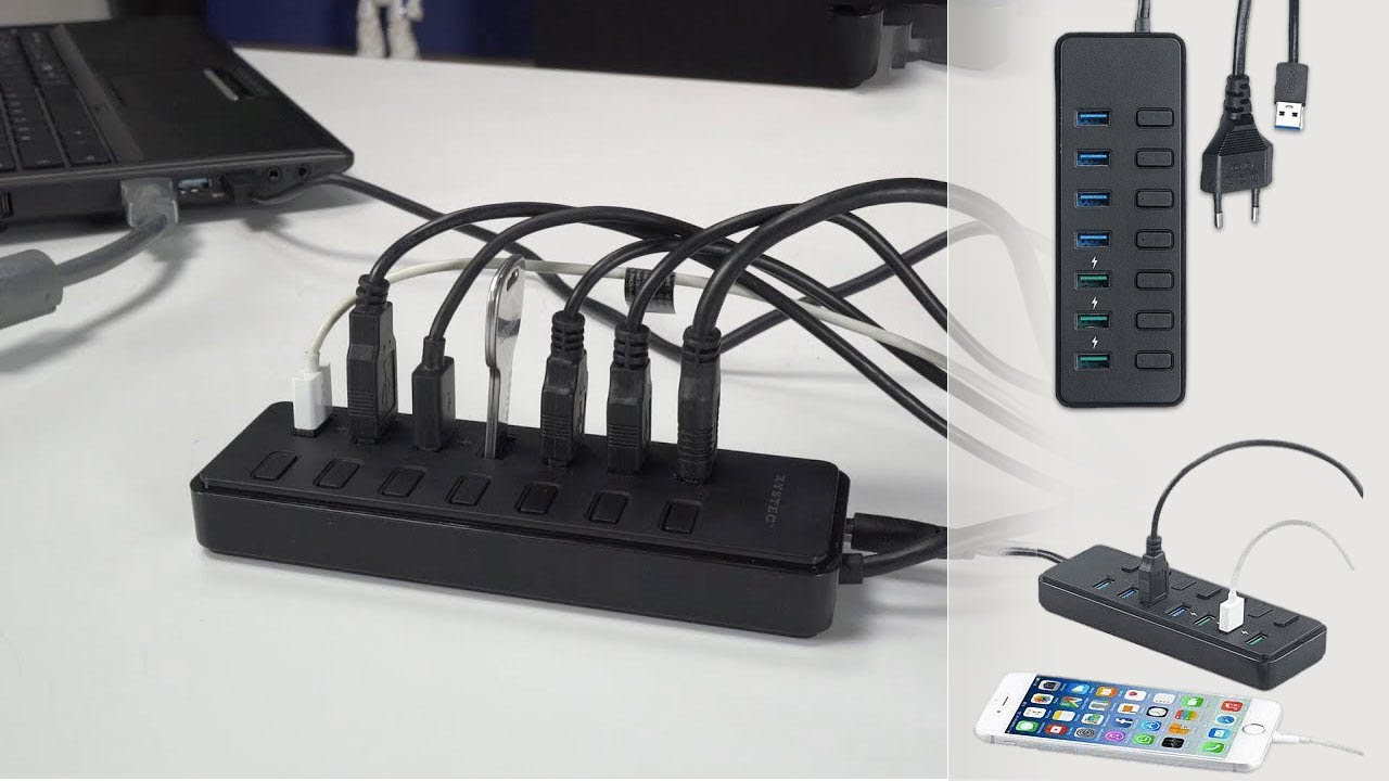 Hub actif 7 ports USB 3.0 / BC 1.2 avec interrupteurs - [PEARLTV.FR]