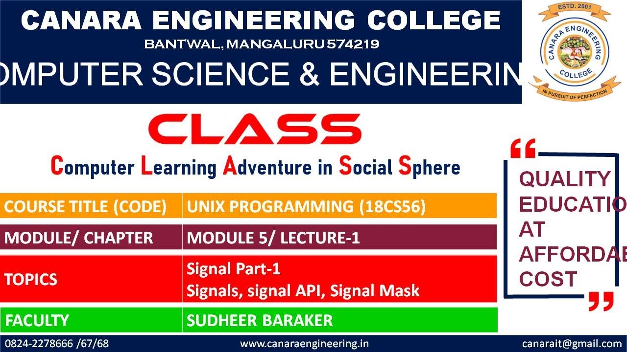 VTU UP (18CS56) UNIX PROGRAMMING:Signals,signal API,Signal Mask ( M5 L1 )