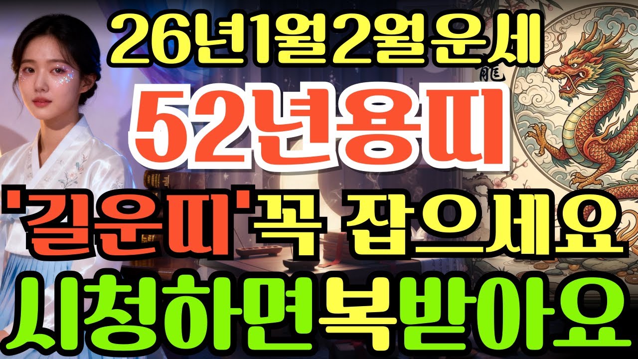 [52년용띠26년1월,2월운세]시청하면복이오는1952년임진생용띠26년1월운세
