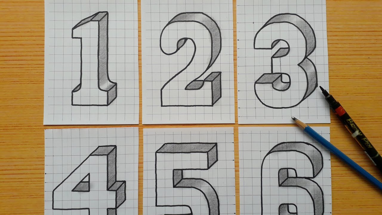 Simple 3d Drawing Number 1 To 10 / How To Draw Easy For Beginners Numbers 1 2 3 4 5 6 7 8 9 10