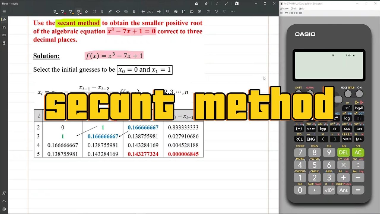 [Arabic] Secant Method using the Calculator