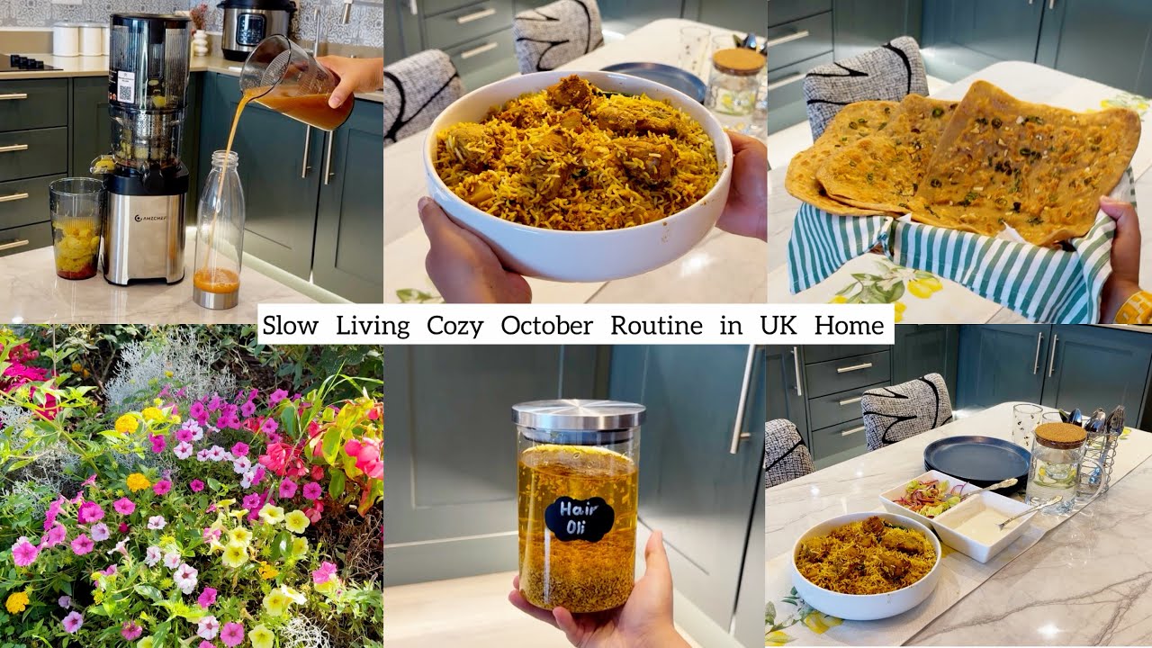 Slow Living Cozy October Routine in UK Home | Hair Oil Remedy| Bombay Biryani | Amzchef Slow Juicer 