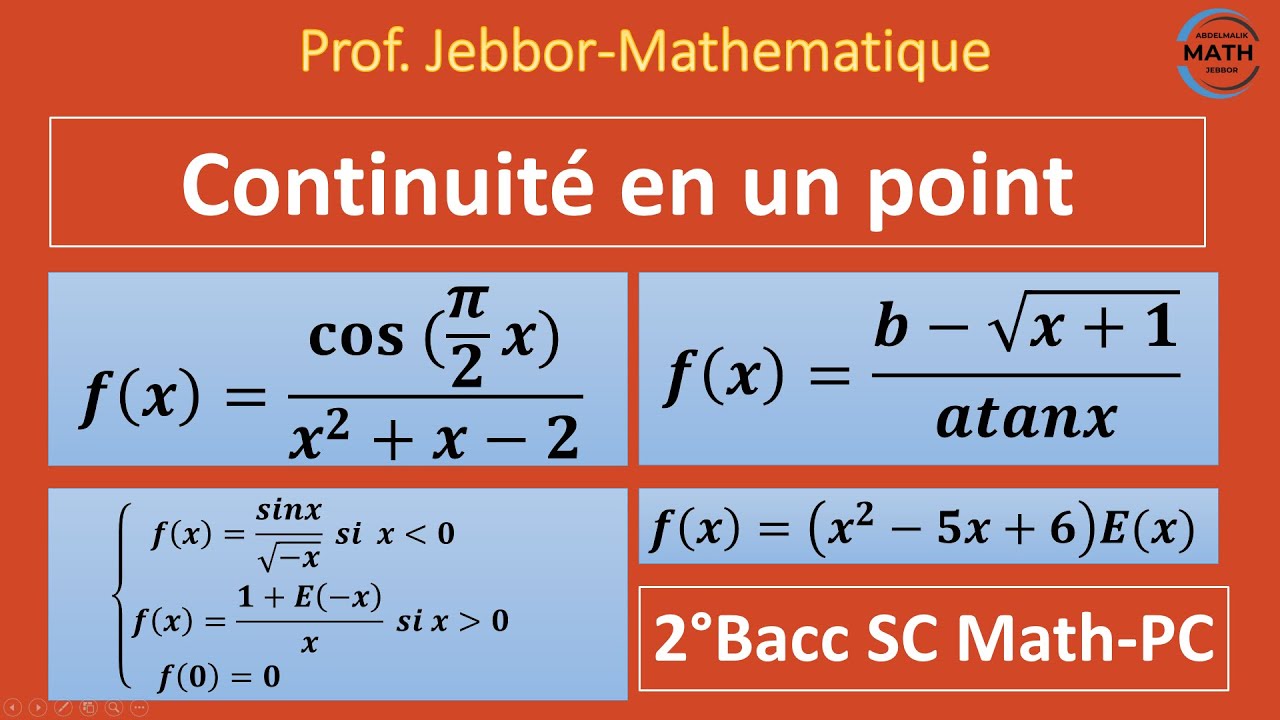 Continuité en un point - Continuité à droite et à gauche - 2éme bacc SM SP