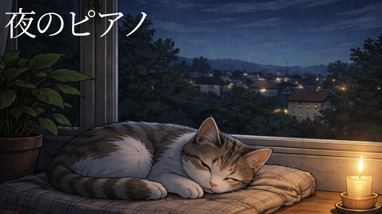 ぐっすり眠れる夜のピアノBGM｜猫と過ごす、そっと眠る15分