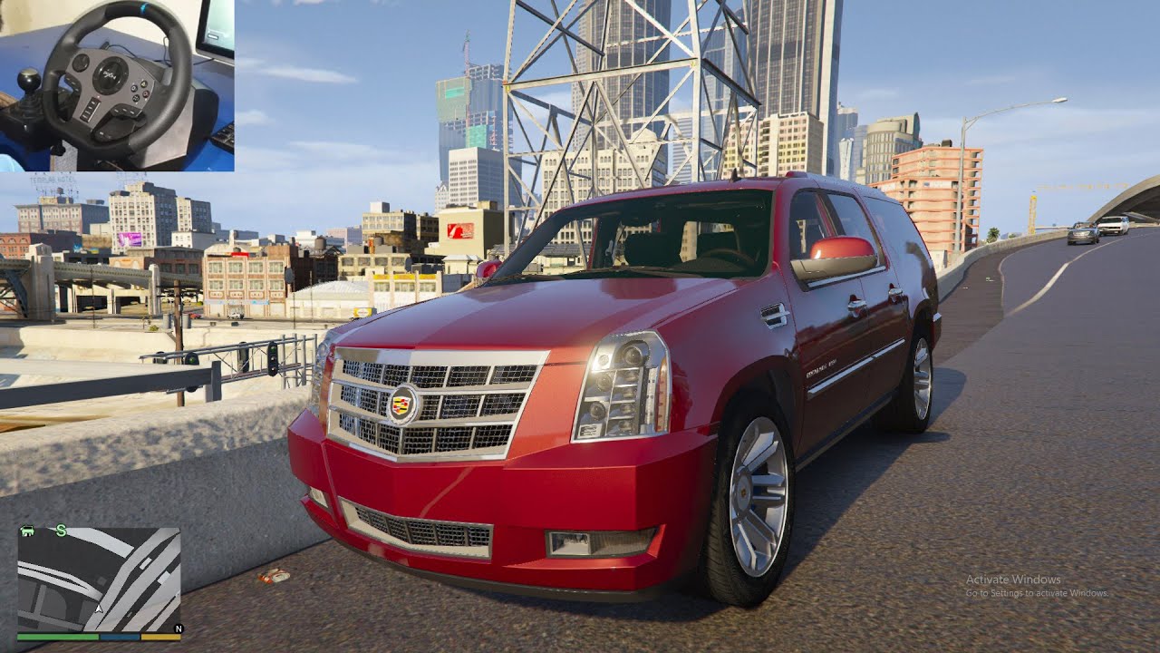 GTA 5 - Cadillac Escalade Car Taxi Driving - With Pxn V9 Steering Wheel Shifter GTA V