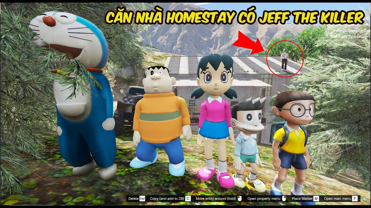 GTA 5 Mod - Biệt Đội Nobita Doremon Thu&ecirc; Homestay Đi Nghĩ Lễ 2/9 Th&igrave; Gặp Jeff The Killer