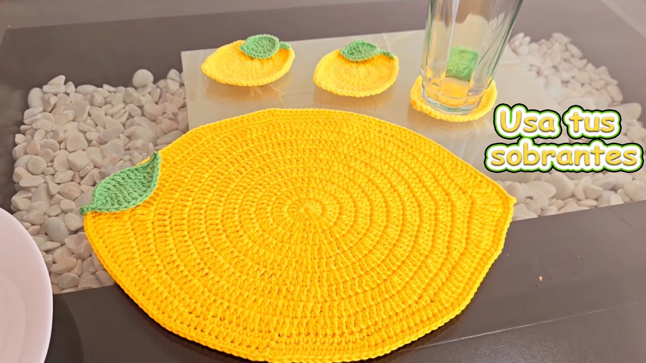 Mantel a crochet Tapete individual a crochet ¡Aprovecha Tus Sobrantes! Hermoso Posavasos de Limón 🍋
