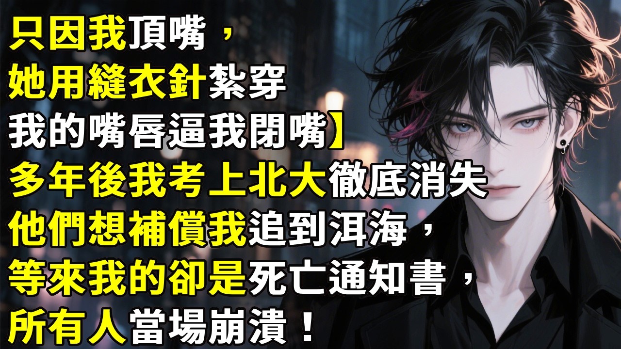 【只因我頂嘴，她用縫衣針紮穿我的嘴唇逼我閉嘴】多年後我考上北大徹底消失，他們想補償我追到洱海，等來我的卻是死亡通知書，所有人當場崩潰！#心月言情 #故事頻道 #故事分享 #小說