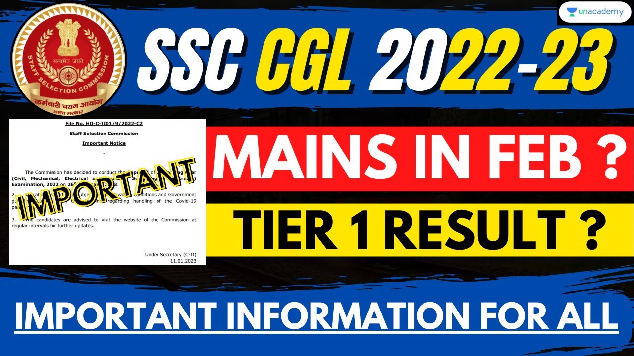IMPORTANT : SSC CGL 2022 RESULT & MAINS EXAM UPDATE | SSC CGL 2022 CUT OFF TIER 1 | SSC CGL 2022