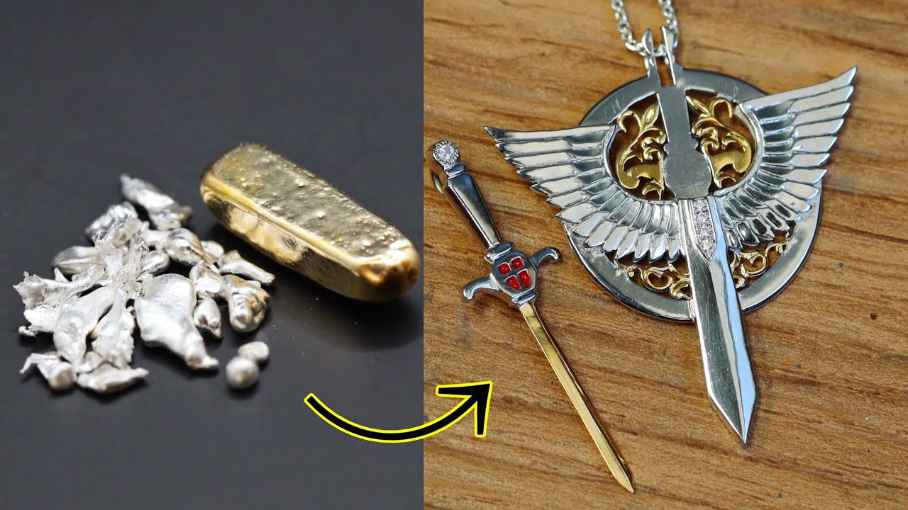 sword necklace making - handmade gold sword pendant