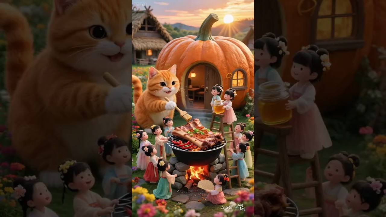 Tiny Village is visiting the big orange kitty today... something yummy awaits? #minivillage