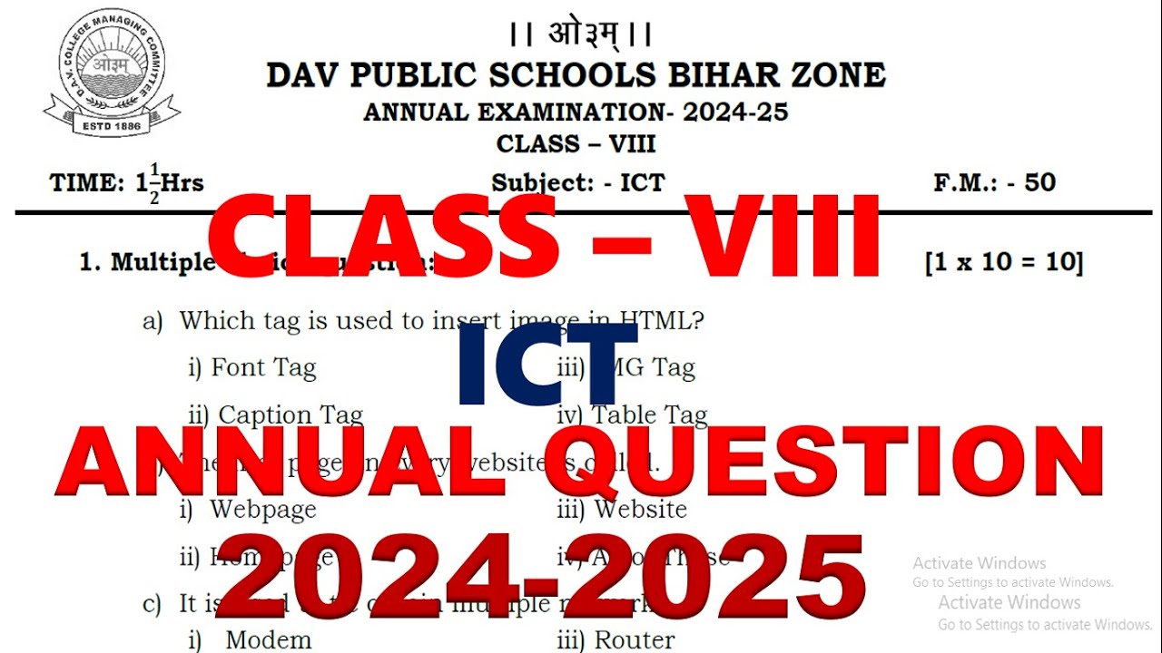 DAV CLASS 8 COMPUTER PREVIOUS YEAR QUESTION PAPER | ANNUAL QUESTION | FINAL QUESTION  | 2024-25 #dav