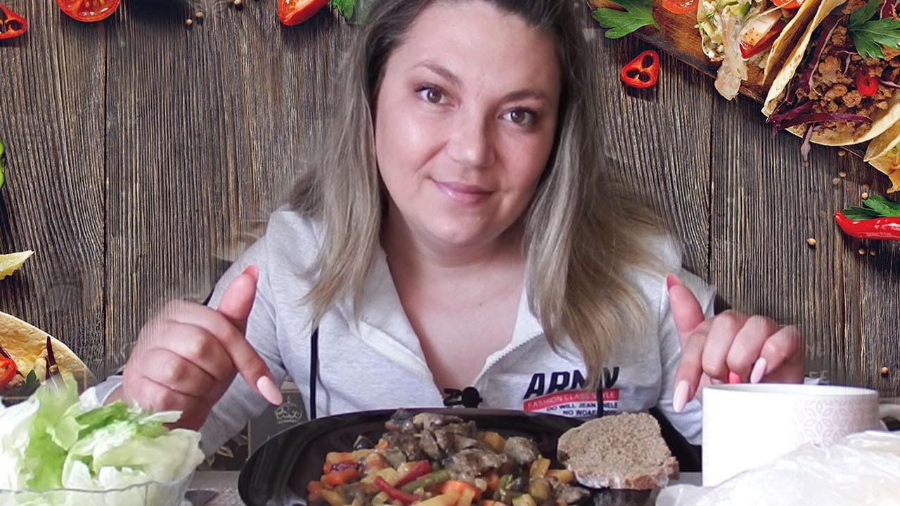 Mukbang. Овощное рагу с грибами и стручковой фасолью. Айсберг. Спасибо за советы! Диете НЕТ! :)