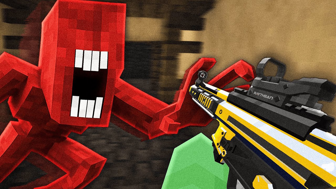 Охота на все моды ужасов Minecraft в пустыне с помощью огнестрельного оружия