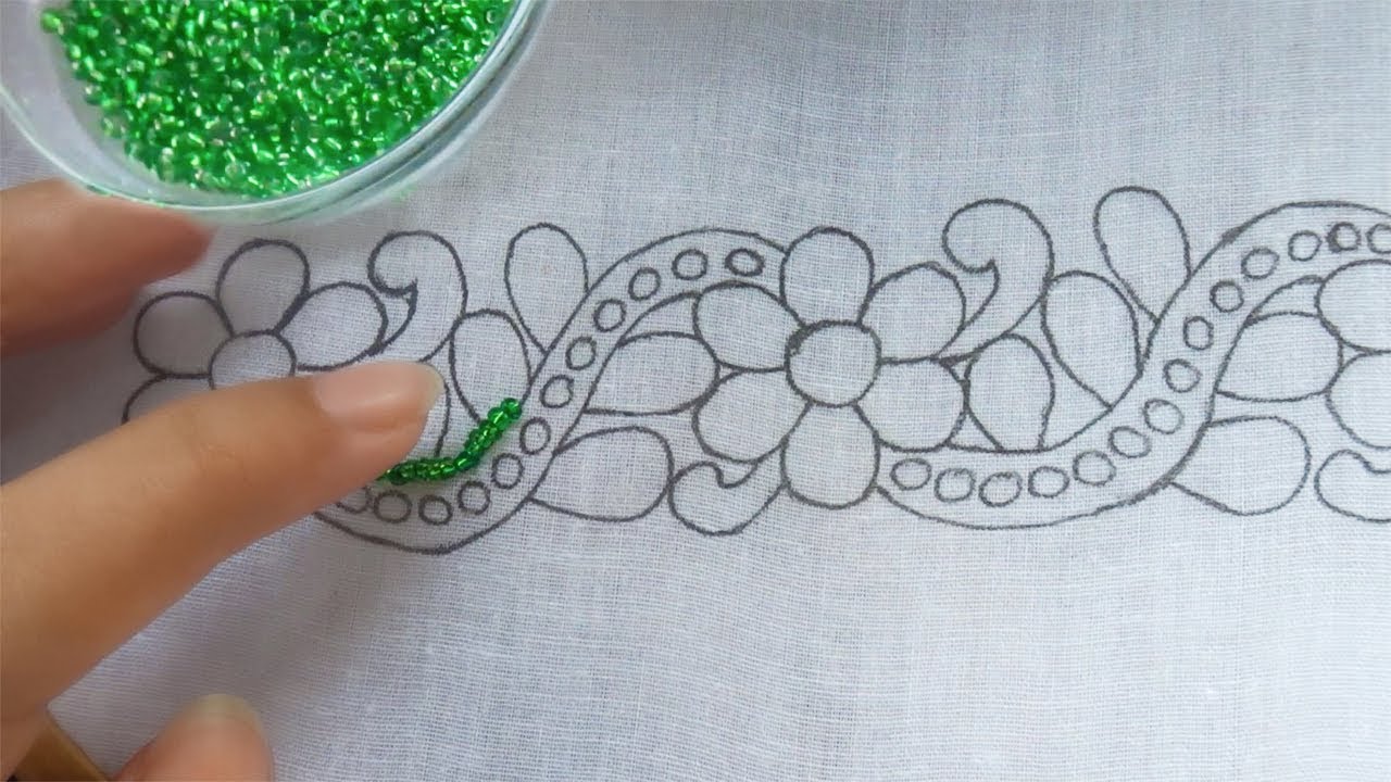 easy beading border hand work, hand embroidery beaded border for dress