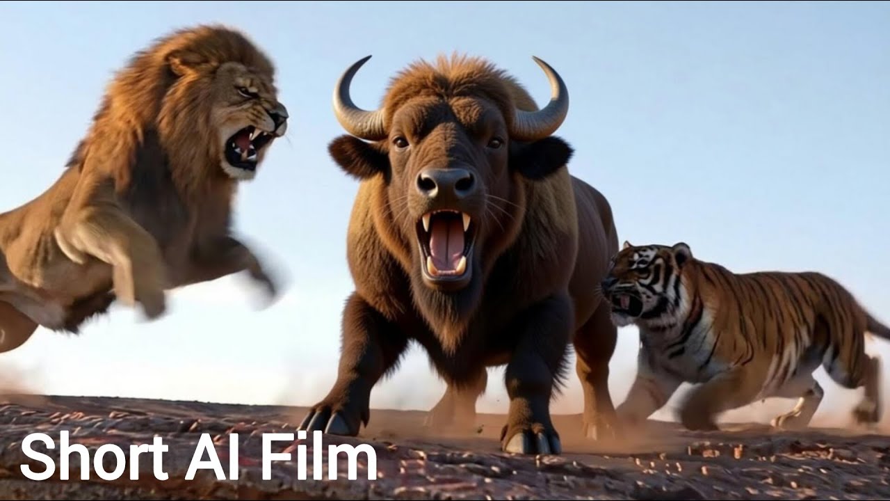 Simba and Shere Khan vs Chief bogo Buffalo: Struggle for Dominance &ndash; Titan Actions &ndash; AI Short Film